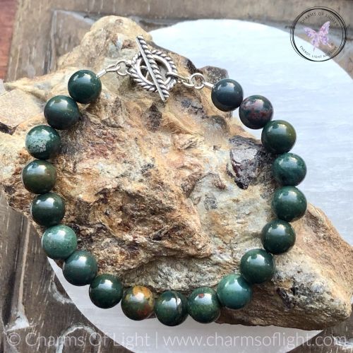 Bloodstone Healing Bracelet with Silver Toggle Clasp